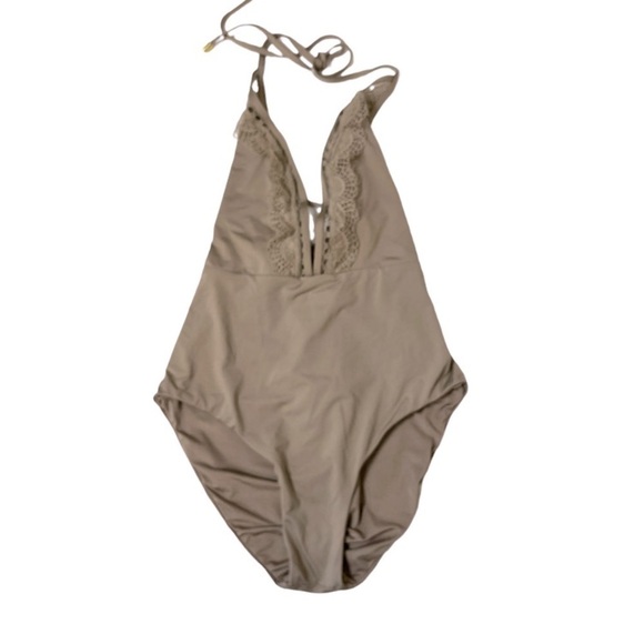 LAUNDRY by SHELLI SEGAL Crochet Plunge One Piece Swimsuit - Picture 1 of 4